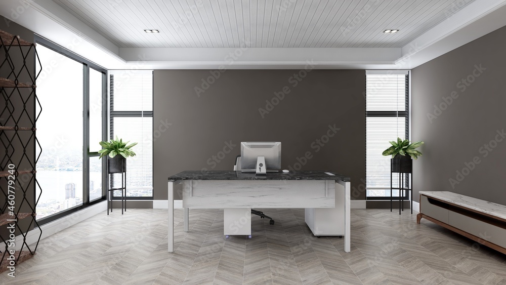 Plakat modern business office manager room with 3d design interior for company wall logo mockup