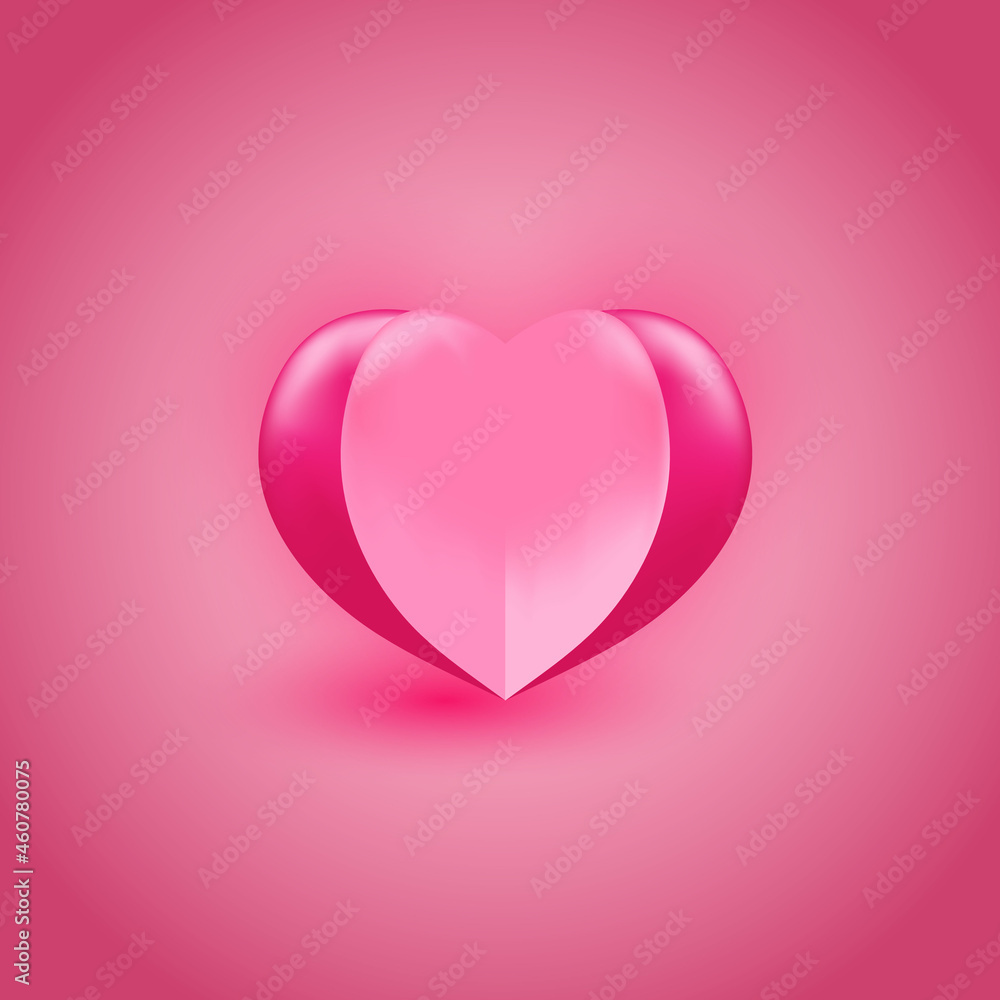 pink heart icon, 3D icon double heart or realistic love icon.