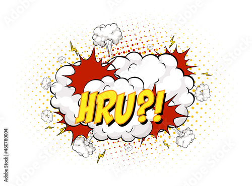 HRU text on comic cloud explosion isolated on white background