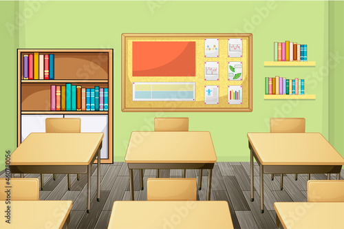 Classroom interior design with furniture and decoration