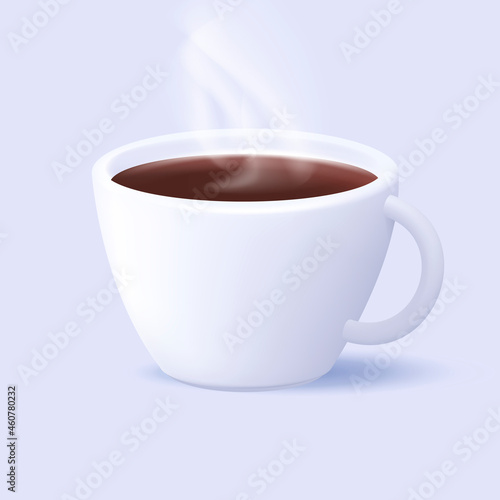 3d isolated render illustration or icon of white coffee cup with hot beverage with steam