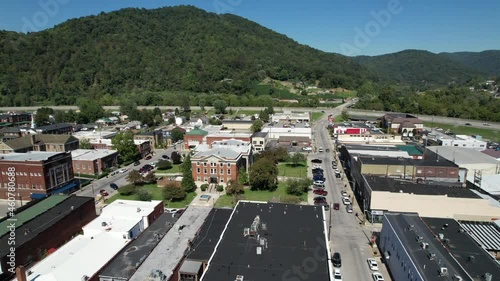 4k aerial high above pineville kentucky in bell county kentucky photo