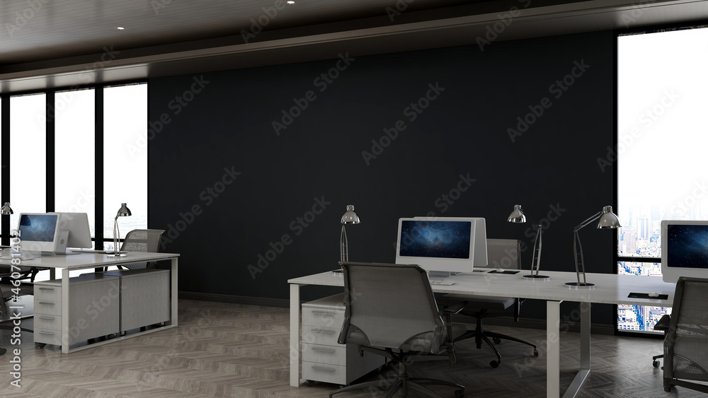 modern office area with blank wall 3d design interior for company logo mockup modern office area with blank wall 3d design interior for company logo mockup