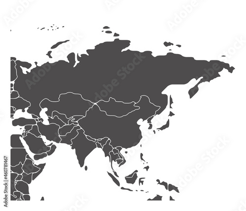 Simplified schematic map of Asia. Blank isolated continent political map of countries. Generalized and smoothed borders. Simple flat vector illustration