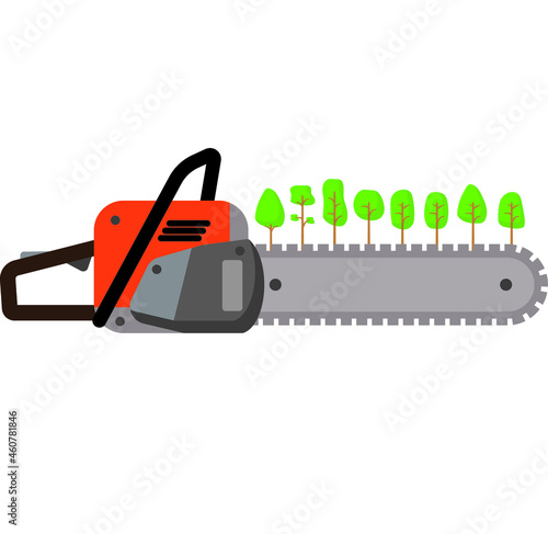 Tree felling symbol. Trees and saw. Protection of Nature.