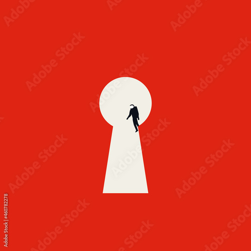 Business and technology solution vector concept. Symbol of success, astronaut in keyhole. Minimal illustration.