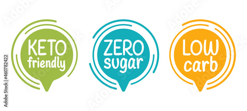 Keto friendly, Zero sugar, Low carb - food labels