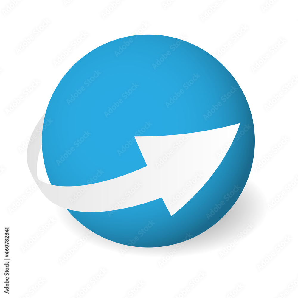 Loop circle arrow icon around sphere. Abstract symbol. Simple 3D vector sign with dropped shadow. Loop circle arrow icon around sphere. Abstract symbol. Simple 3D vector sign with dropped shadow.