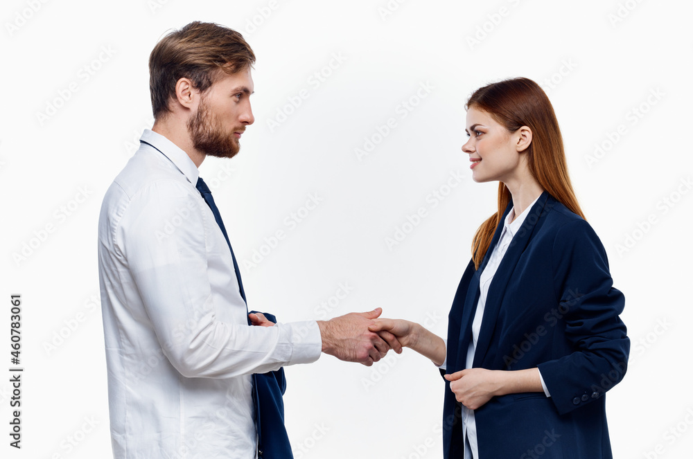 man and woman work colleagues communication fashion man and woman work colleagues communication fashion