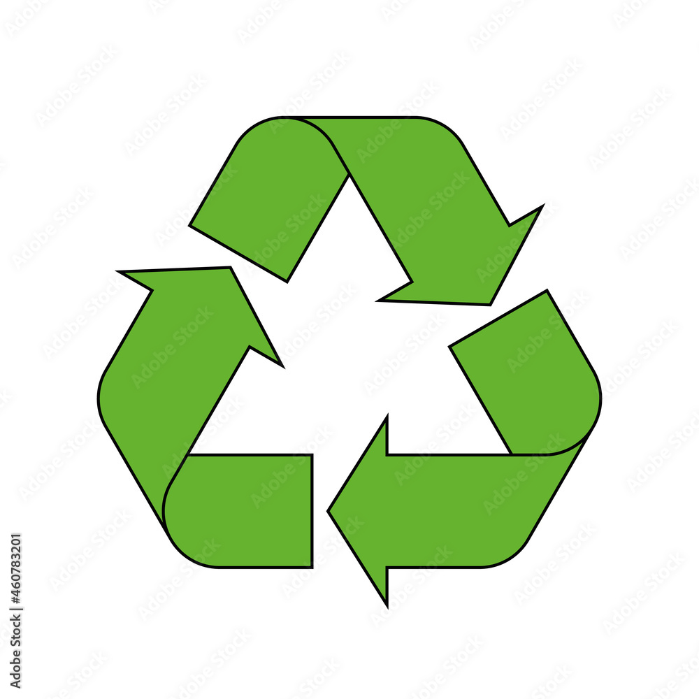 Universal Recycling Symbol. Theme of low or zero waste, clear energy, natural resources conservation, natural ecosystems protection or ecological sustainability of the planet. Green flat vector symbol Universal Recycling Symbol. Theme of low or zero waste, clear energy, natural resources conservation, natural ecosystems protection or ecological sustainability of the planet. Green flat vector symbol