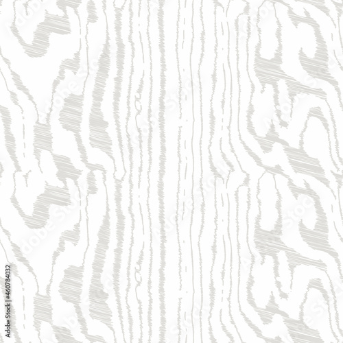 White wooden surface with fibre and grain. Natural lines wood, hand draw hatching texture, seamless tree striped background. Vector illustration