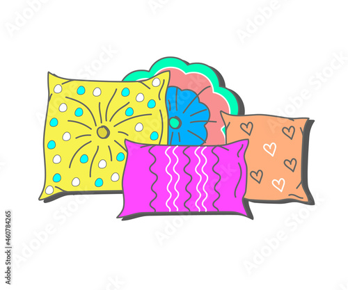 Pillow on a white background. A set of various decorative pillows. Vector illustration.