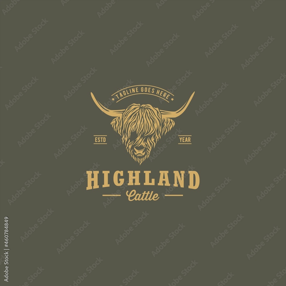 Highland Cattle Cow Head Logo Design Stock Vector Adobe Stock