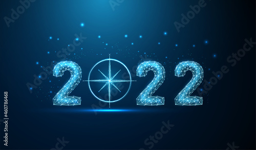 Abstract Happy 2022 New Year greeting card with compass