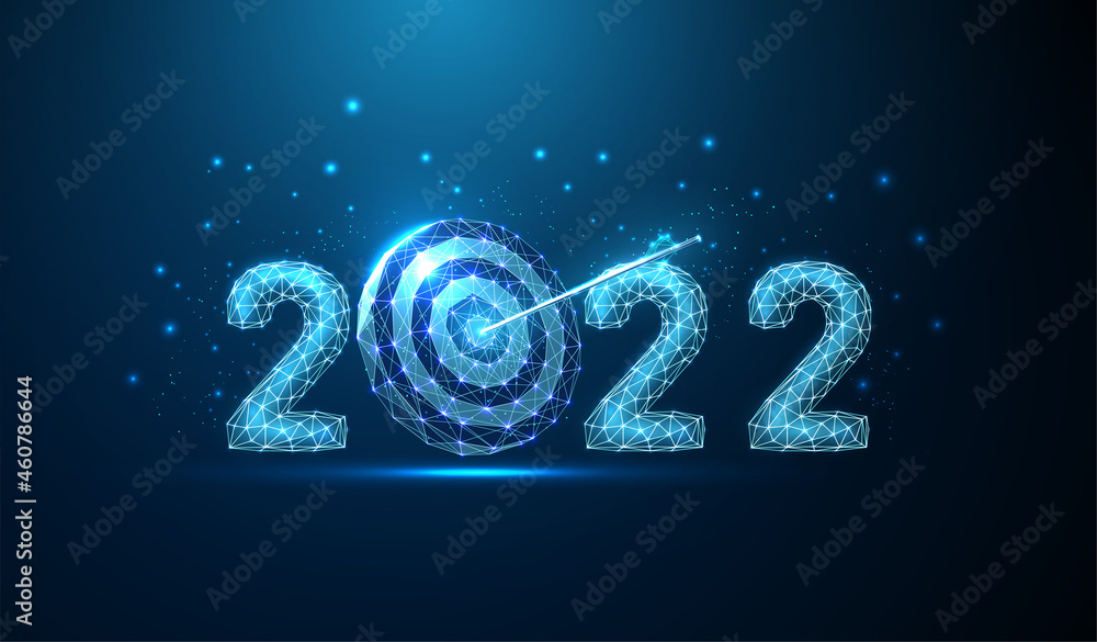 Abstract Happy 2022 New Year greeting card with arrow in darts board Abstract Happy 2022 New Year greeting card with arrow in darts board