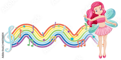 Cute fairy cartoon character with rainbow wave