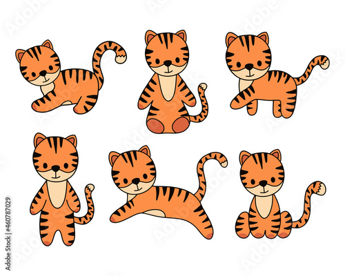 Fototapeta Naklejka Na Ścianę i Meble -  Vector collection cute red baby tiger different poses