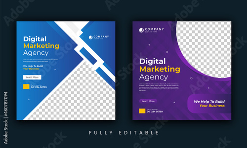 Digital marketing social media post. Social media template. Instagram post template banner. Digital business marketing banner. Square flyer template design