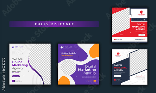 Digital marketing social media post. Social media template. Instagram post template banner. Digital business marketing banner. Square flyer template design