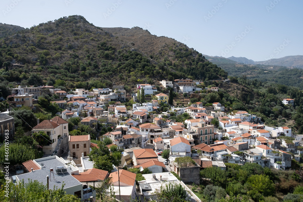 Cretan village in the forest and mountains in the summer