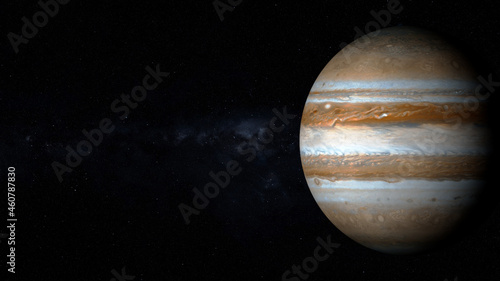 Fototapeta Naklejka Na Ścianę i Meble -  Jupiter, isolated on black. A comparison between the planets Earth and Jupiter on a clean black background. This image elements furnished by NASA