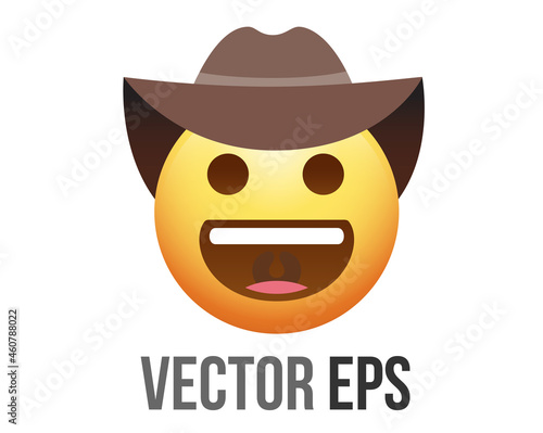 vector gradient yellow smiling face icon with brown leather cowboy hat and white teeth