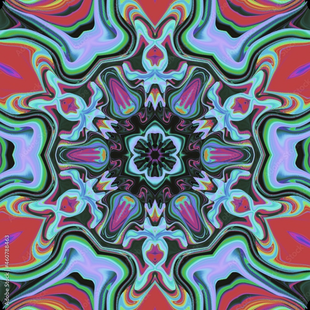Obraz premium Trendy floral energy kaleidoscope meditation spiritual practice cyber art party graphic trippy mandala