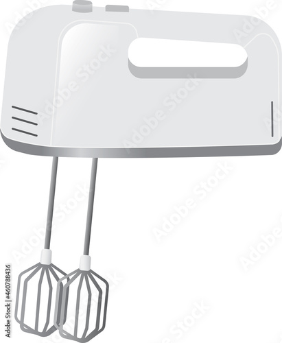Vector illustration of home mixer for food preparation. Household hand electric tool. White blender.