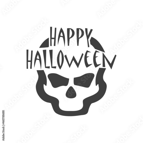 Banner con texto Happy Halloween con calavera en color gris