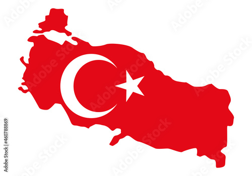 Mapa de Turquía con su bandera sobre fondo blanco