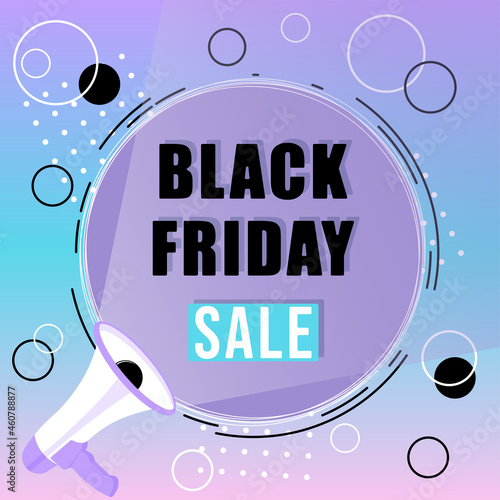 Black friday sale tag. Banner with speaker in popular purple colour