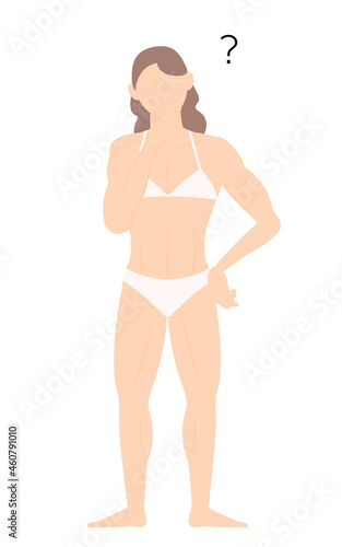 首をかしげて疑問を持つボディビルダーの女性