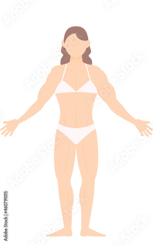 両手を広げるボディビルダーの女性