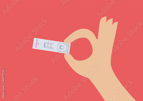 Hand holding Rapid kits of Covid-19 Ag test