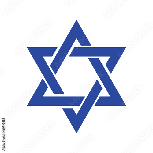 Star david. Icon of jewish star. Jew hexagram. Icon for israel, judaism and hanukkah. Sign of hebrew. Blue logo for passover, jerusalem, magen. Symbol of shalom. Banner for hashana. Vector