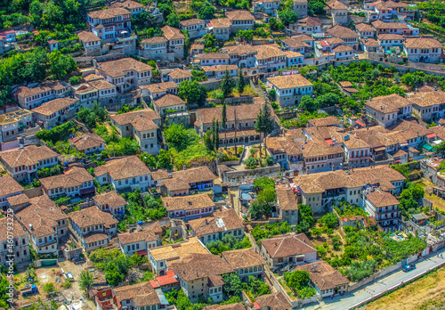 roofs of old houses from above as background