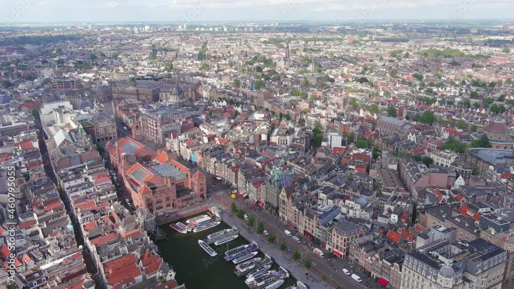 Amsterdam: Aerial view of capital city of Netherlands in morning - landscape panorama of Europe from above Amsterdam: Aerial view of capital city of Netherlands in morning - landscape panorama of Europe from above