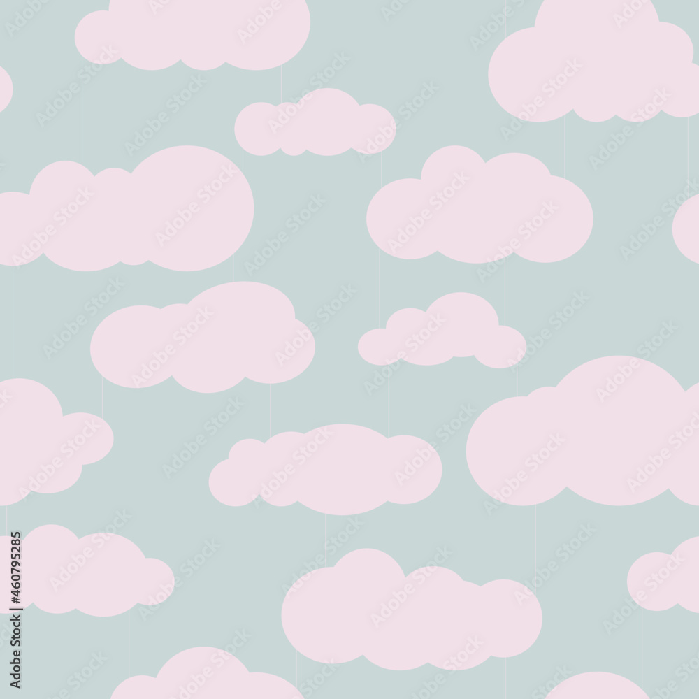 Seamless square pattern with clouds and rain
