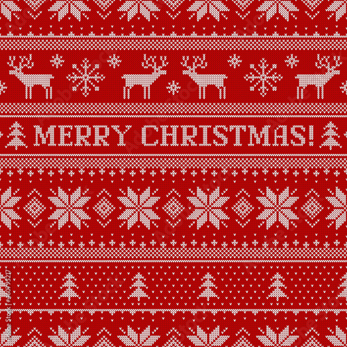 Merry Christmas - scandinavian knitted seamless pattern with deers.