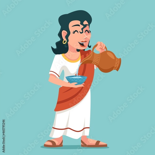 Pour drink jug bowl woman roman female greek character icon water vine design vector illustration