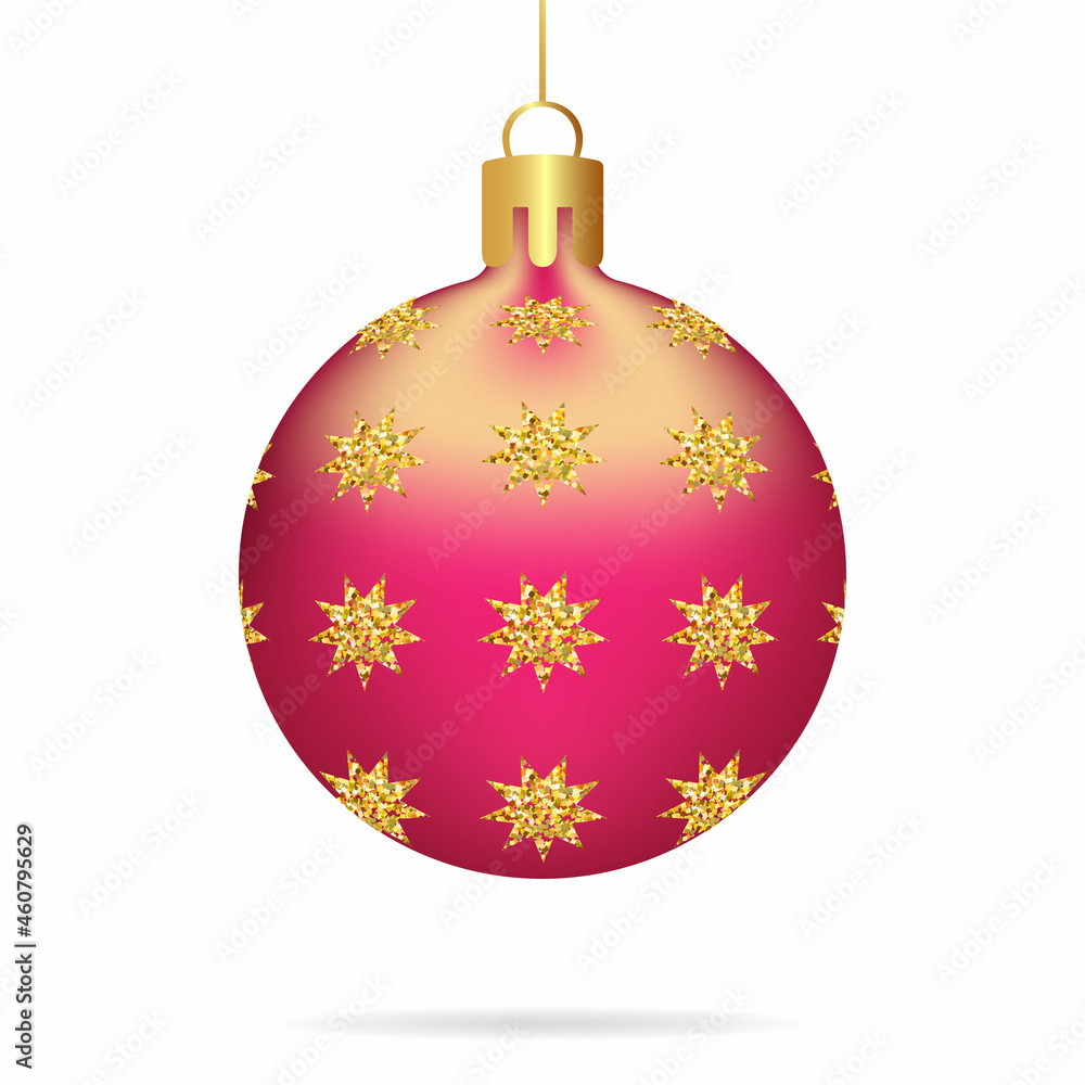 Sparkling Christmas ball with gold stars. Isolated on white background. 3 D. Vector illustration. Sparkling Christmas ball with gold stars. Isolated on white background. 3 D. Vector illustration.