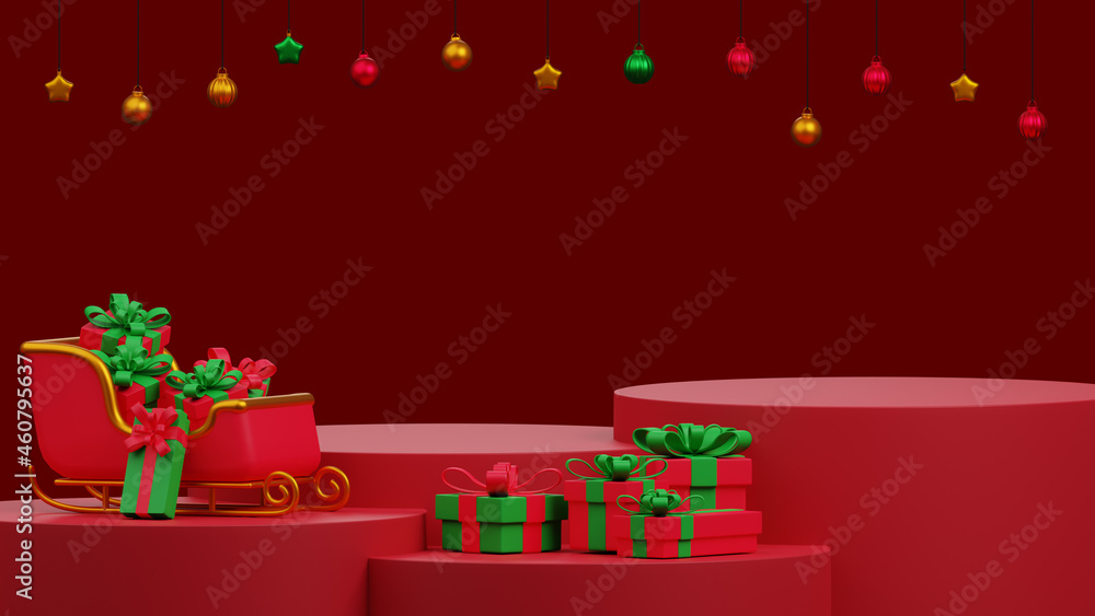 3d illustration merry christmas concept blank product podium display scene
