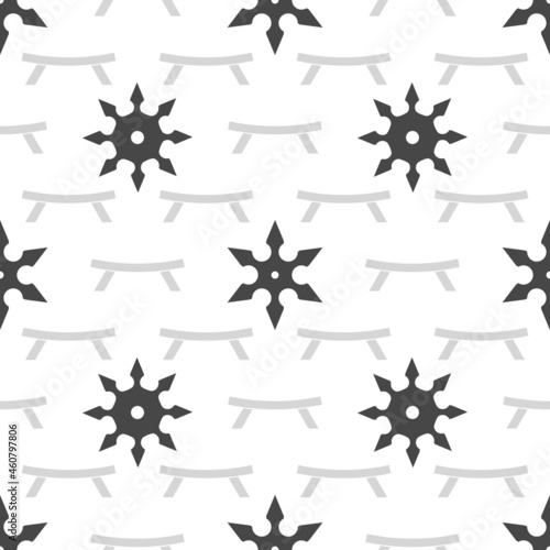 Seamless background with suriken and kunaj. Vector pattern with ninja weapons