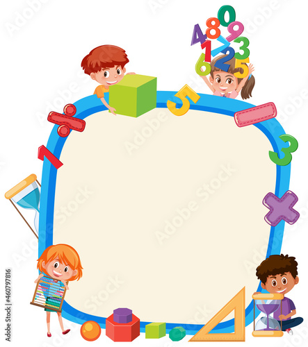 Empty board with school kids and math objects