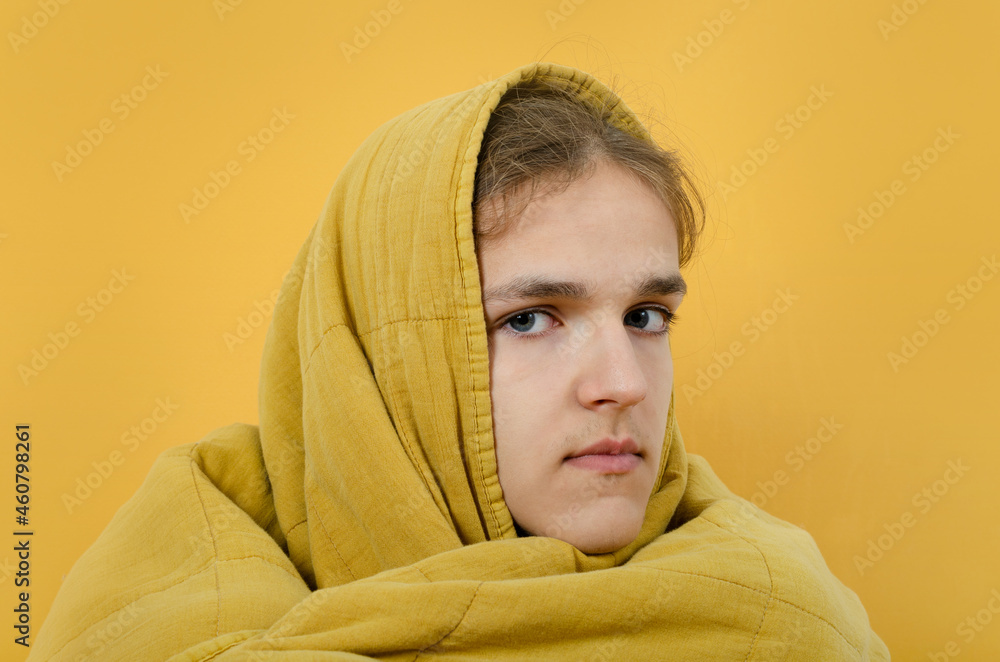 Guy covered under blanket is looking at you Guy covered under blanket is looking at you