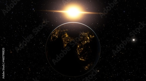 Silhouette of planet earth against background of stars and Milky Way galaxy. Planet earth illuminated by sun, Blue planet earth in space. elements of this image furnished by NASA
