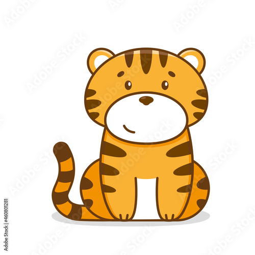 Tiger cartoon on white background. Happy New Year 2022. Vector illustration.
