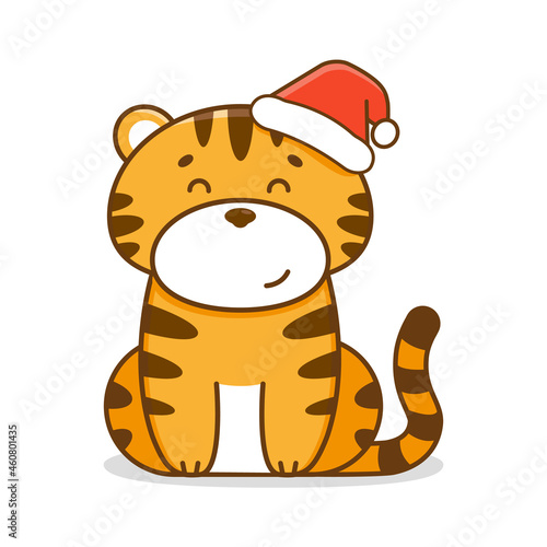 Tiger cartoon on white background. Happy New Year 2022. Vector illustration.