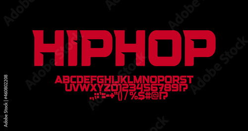 Hip hop font, sharp angles letters, strong suburban logo and tshirts typography. Minimalistic futuristic typographic design. Red modern alphabet geometric vector typeset photo