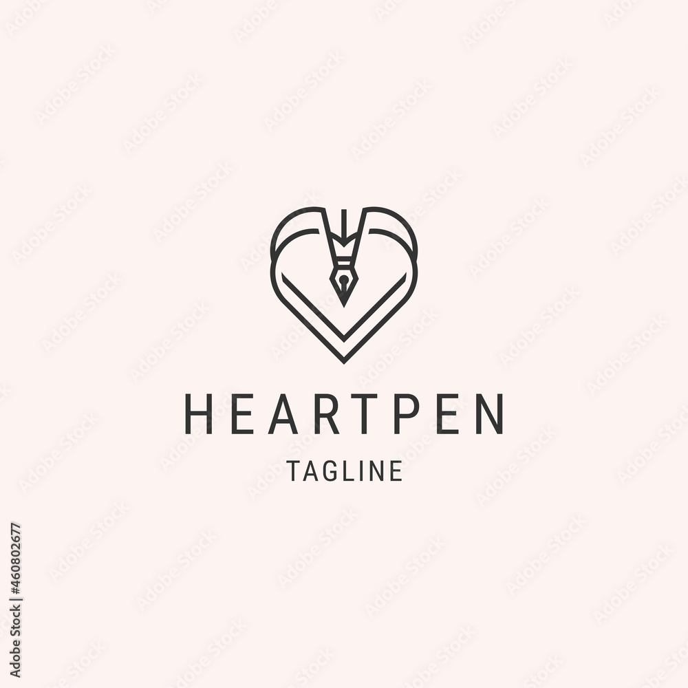 Heart pen line logo design template Heart pen line logo design template